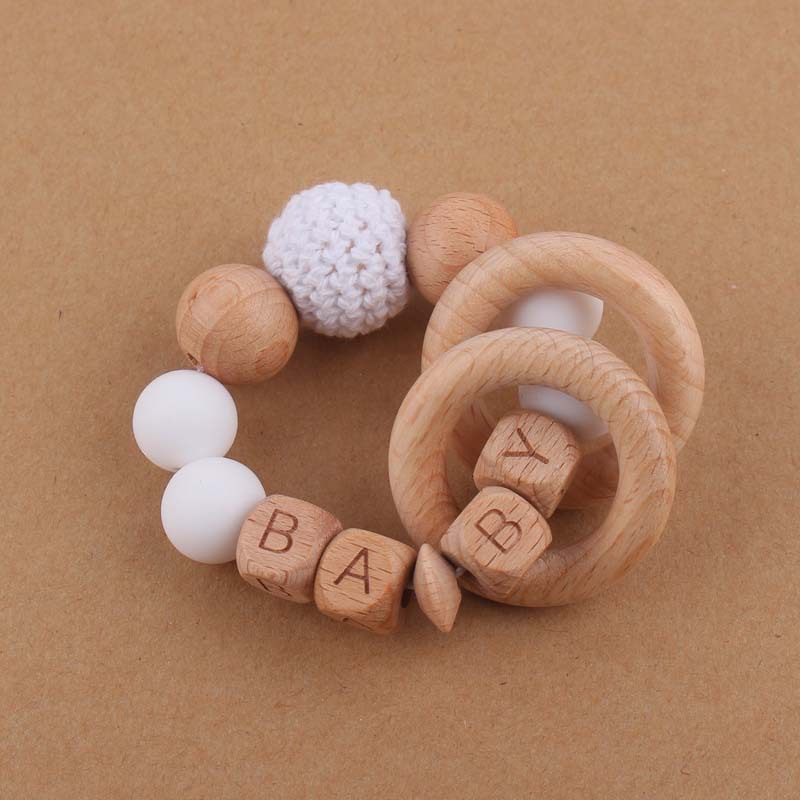 Bebé suministros mordedor pulsera de juguete creativo DIY Beech bebé nombre cuentas de silicona mordedura teether juguete