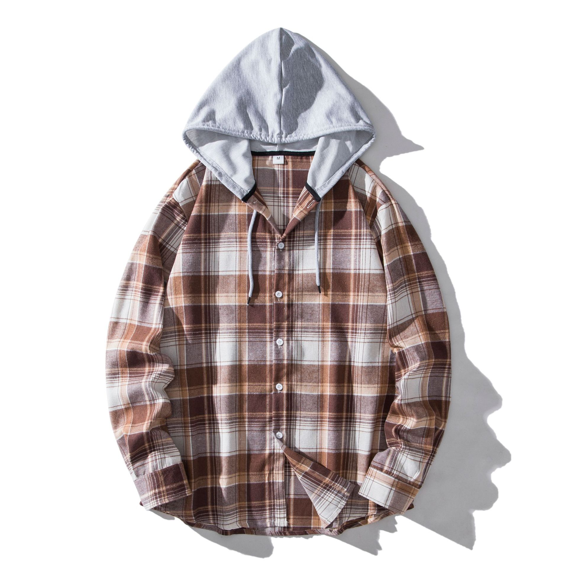 Herren Flanellhemd Mit Kapuze Kariertes Oversized Freizeithemd_voghion.com