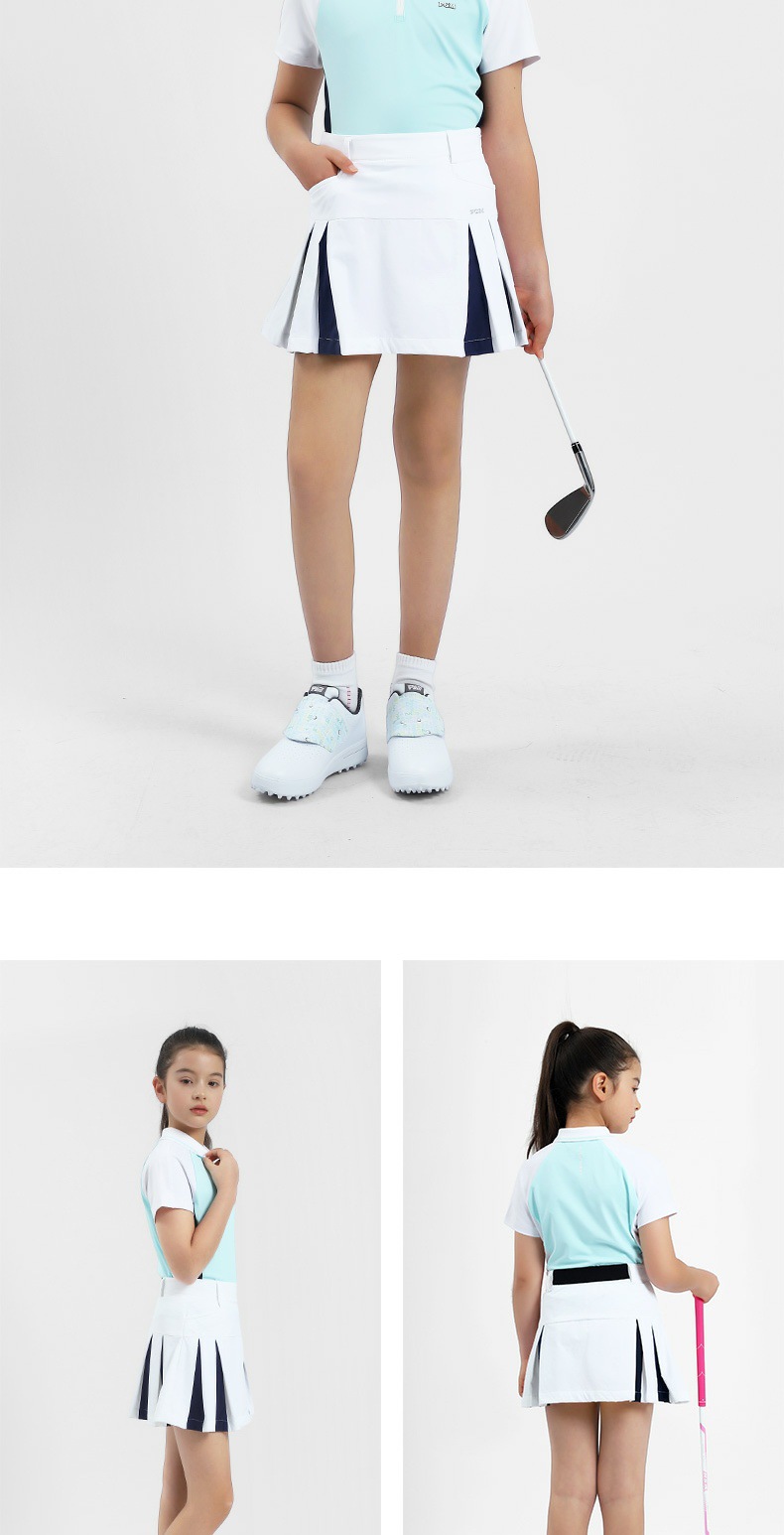 Váy golf nữ trẻ em PGM dáng chữ A thắt lưng co giãn kèm quần đùi lót — Qz091-màu xanh hải quân, Qz091-màu Trắng chi tiết 8