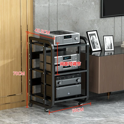 Amplifier equipment cabinet adjustable Electric car big tripod - 3-layer-a-black-rack-black-walnut-board