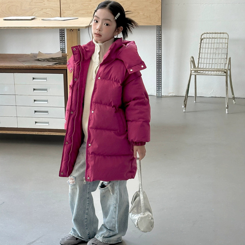 Autumn and Winter Korean Style Children's Mid-Length Cotton Coat, Thickened Warm Hooded Jacket for Girls, Suitable for Older Children Autumn and Winter Korean Style Children's Mid-Length Cotton Coat, Thickened Warm Hooded Jacket for Girls, Suitable for Older Children