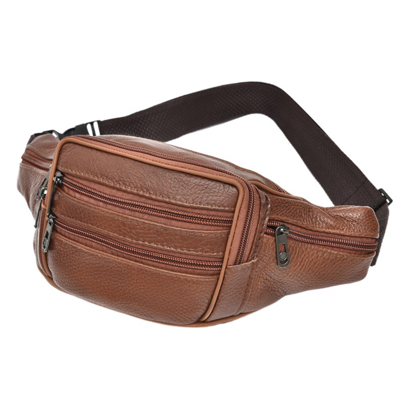 Cross-border Explosions Genuine Leather Waist Bag Men's Satchel Multi-compartment Cowhide Waist Bag Men's Mobile Phone Bag Waist Bag Wear-resistant for Work