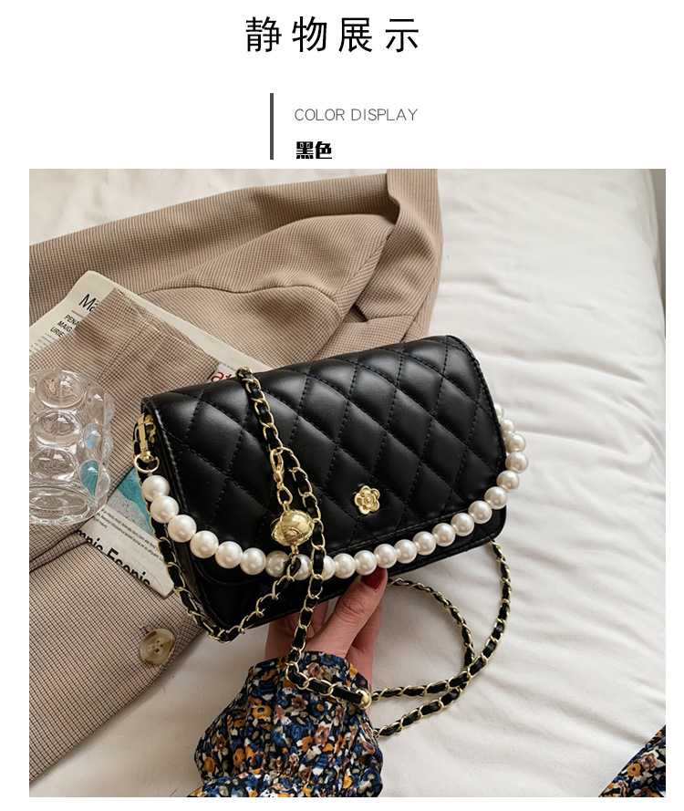 Fashion Pearl Chain Rhombus Embroidery Thread Messenger Small Square Bag Wholesale display picture 25