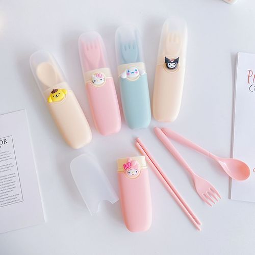 Wheat tableware set of three pieces, travel portable spoon fork chopsticks tableware box, straw tableware set