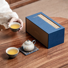 手绘竹莲矮梨壶茶具套装礼盒装一壶一杯套盒新中式功夫茶具套装