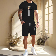 男士夏季新款休闲网眼套装时尚百搭印花运动短袖搭配抽绳简约短裤