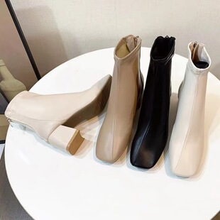 Martin boots for women 2023 new women's boots winter European and American style square toe back zipper short boots Women's chunky heel mid heel boots for women