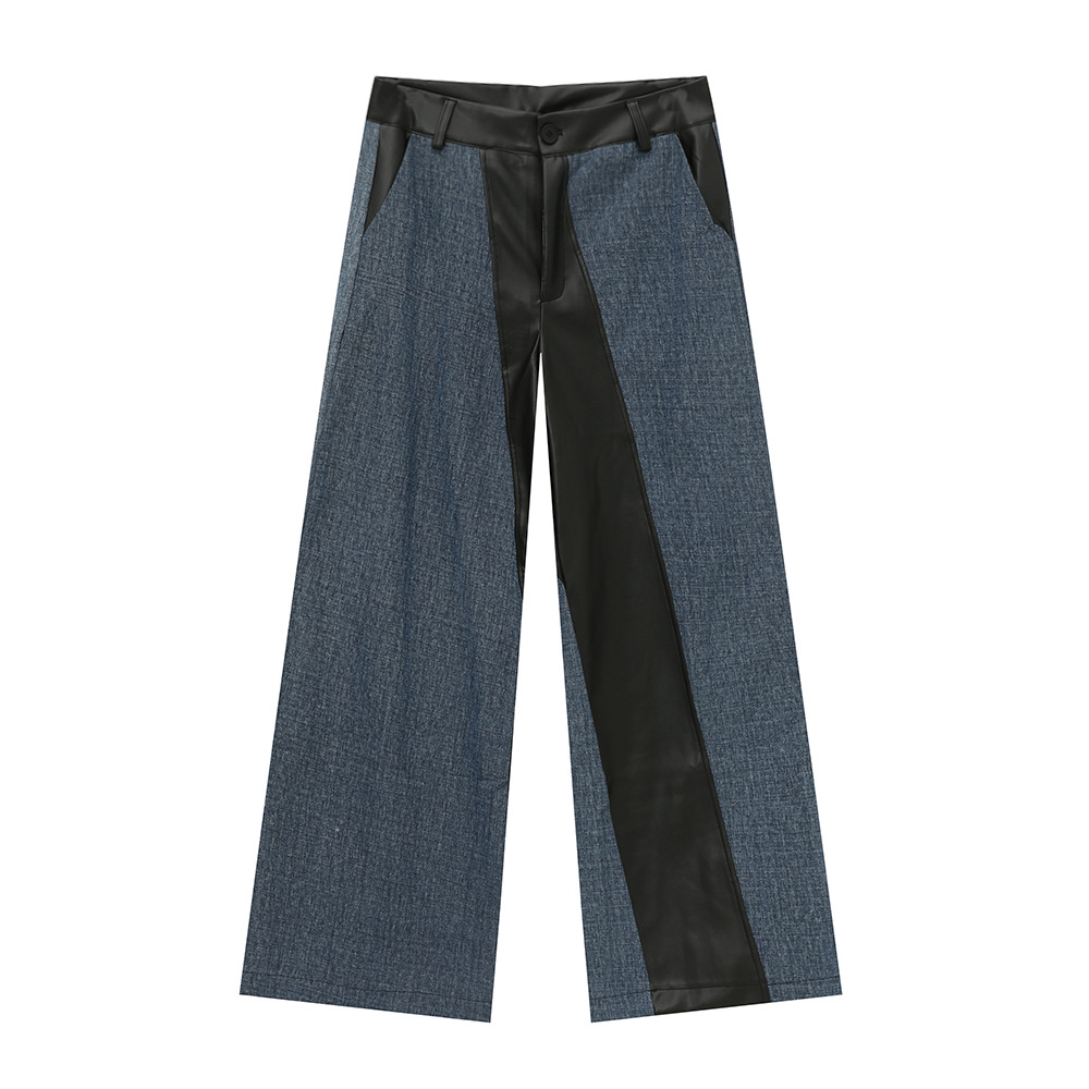 MTLCLOTHES Hombres| 2024 otoño nuevo producto nicho PU piel de color contraste chaqueta de empalme traje casual de moda