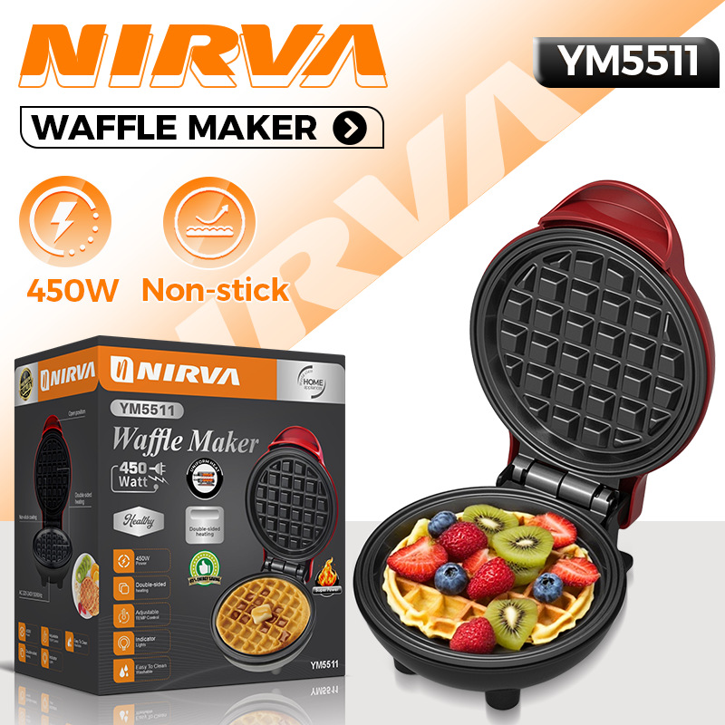 NIRVA欧规跨境早餐机双面加热多功能烤面包便携华夫饼机小巧轻便