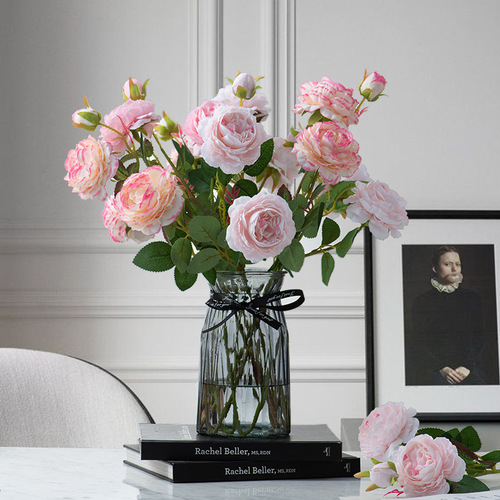 3-Head Western Peony Hybrid Rose Wedding Decor Artificial Silk Flower Fake Dried Flower Peony Manufacturer Wholesale
