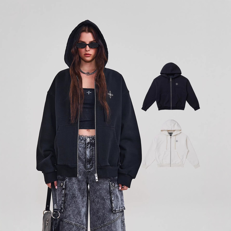 2026 New Model Sk Cross-Pattern Wide-Zip Hoodie with Large Hood, Sports Sweatshirt Jacket, Cardigan for Spring and Autumn 2026 New Model Sk Cross-Pattern Wide-Zip Hoodie with Large Hood, Sports Sweatshirt Jacket, Cardigan for Spring and Autumn