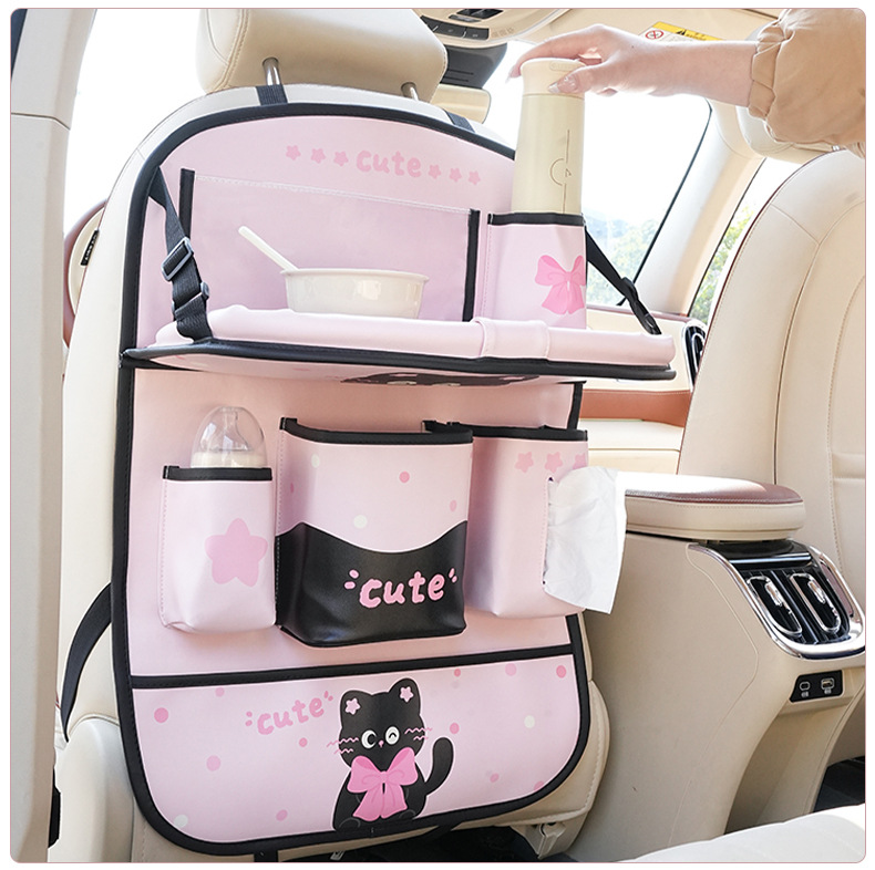 Car-Mounted Small Table, Foldable Car Trash Can, Storage Bag, Cartoon Creative Car Seat Back Dining Table Storage Hanging Bag