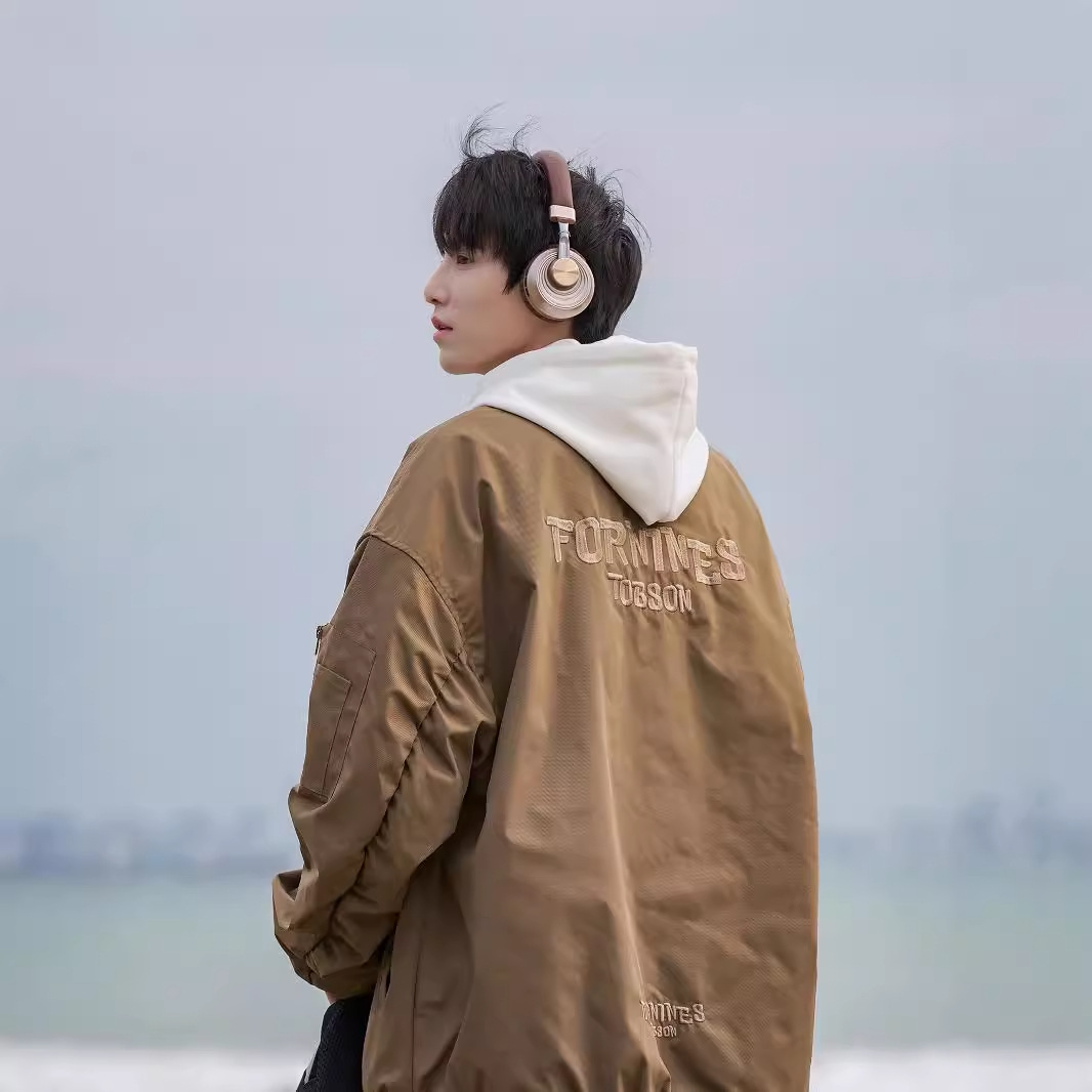 Stand up collar flight jacket for men, spring and autumn loose casual letter embroidery design, motorcycle suit_voghion.com