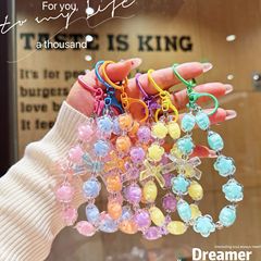 新アクリルキーホルダー双彩珠中珠花携帯チェーンビーズ