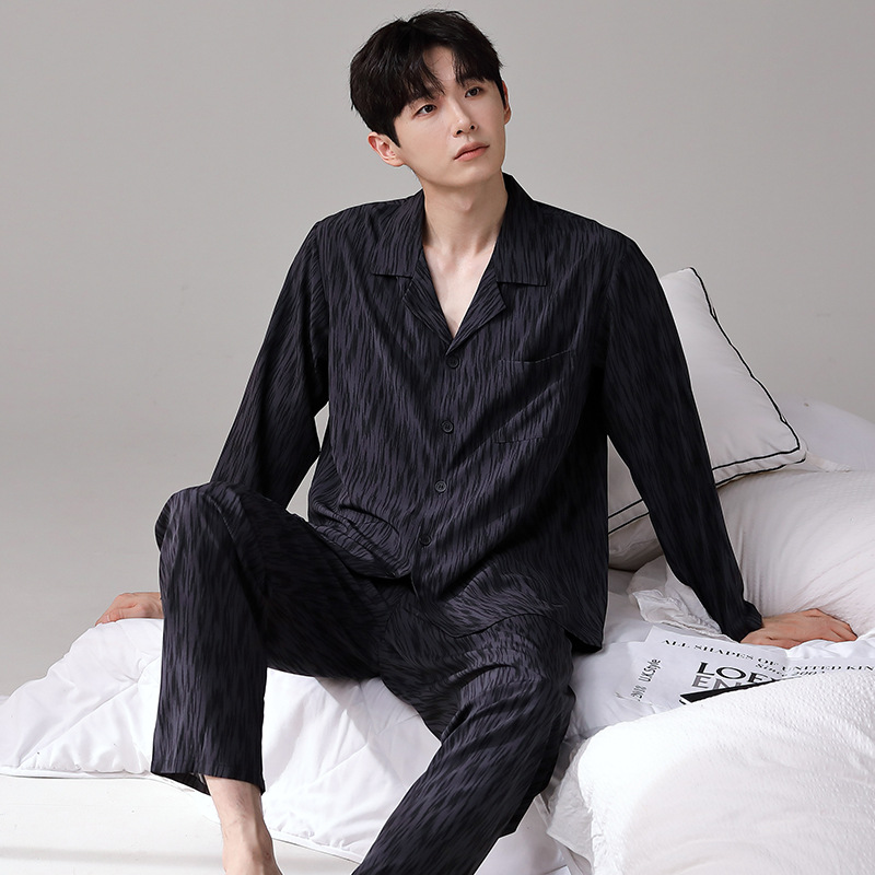 Men's Pajamas Spring & Fall Ice Silk Long-Sleeved Pants Suit Men's Summer 2025 New High-End Home Clothes
