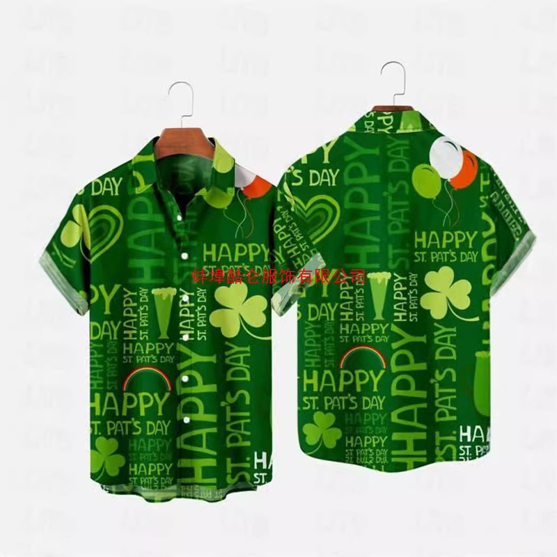 Graphic Clover fashion men's shirt button shirt casual shirt St. Patrick's Day Street summer turn-down collar
