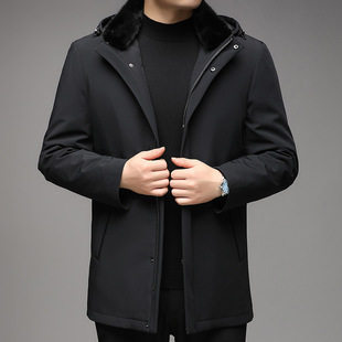 Mink fur collar real fur coat men's mid-length nylon overcome middle-aged rabbit fur jacket men's parka jacket