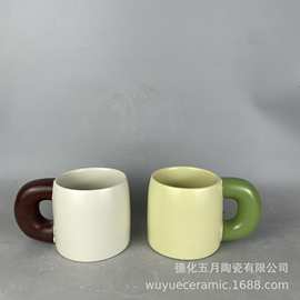 网红胖胖杯子大耳朵手柄创意陶瓷咖啡杯北欧哑光高颜值印LOGO印字