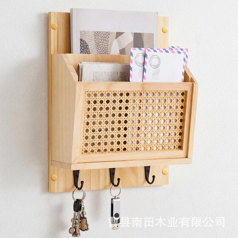 Wooden Rattan Mail Storage Rack, Multi-Layer File Organizer, Wall-Mounted Living Room Key Rack, Entry Door Storage Rack Wooden Rattan Mail Storage Rack, Multi-Layer File Organizer, Wall-Mounted Living Room Key Rack, Entry Door Storage Rack