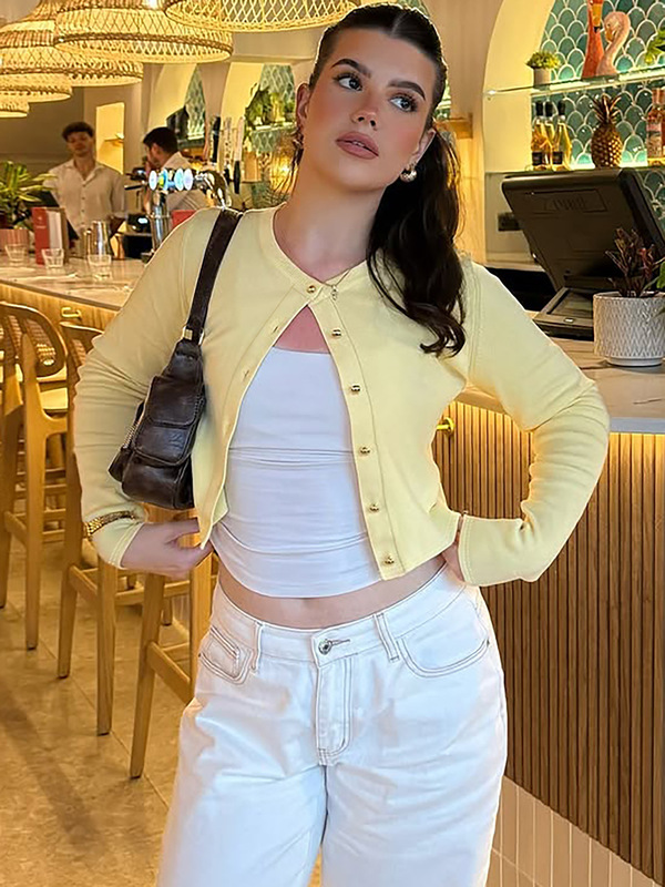 欧美热销女装2025初秋新品时尚街拍开衫纽扣纯色修身长袖上衣批发|undefined