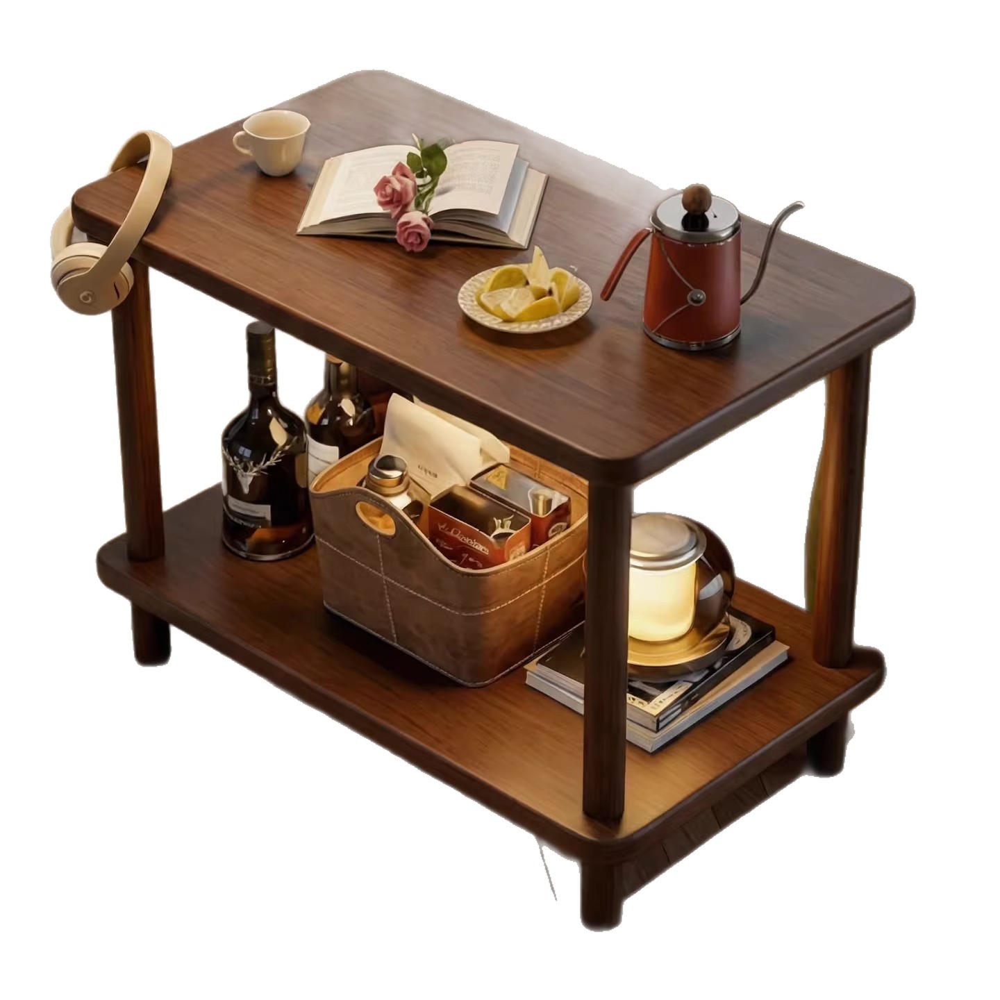 Salón de estar de madera sólida, pequeño sofá doméstico, gabinete lateral, mesas de té de estilo medieval, mesas de cabecera del dormitorio doméstico