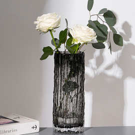 网红极冻极冻冰川花瓶玻璃透明插花玫瑰鲜花客厅餐桌摆件ins风