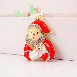 水钻时尚小礼品女友朋友可爱卡通圣诞老人包扣挂钥匙扣钥匙链823