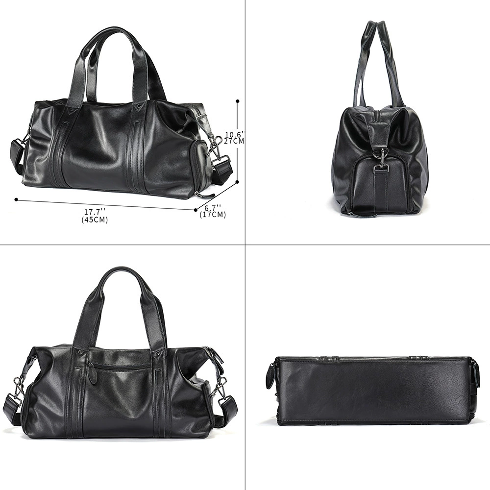 Leather sports travel bag, capacious luggage sports bag for training, cowhide