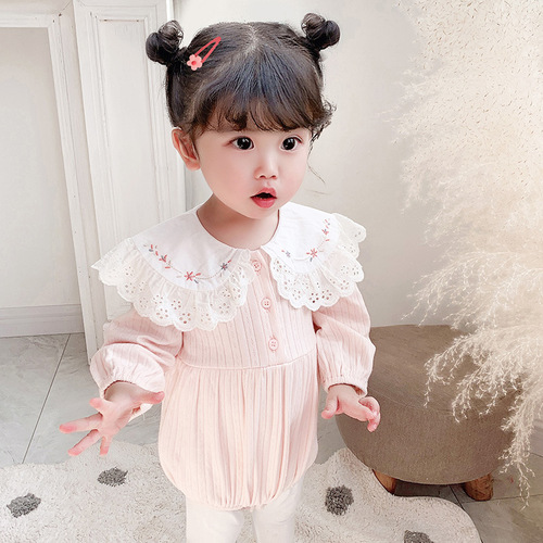 idea spring and autumn new style triangle embroidery Korean version girls' crawling clothes hayi infant onesies 2162