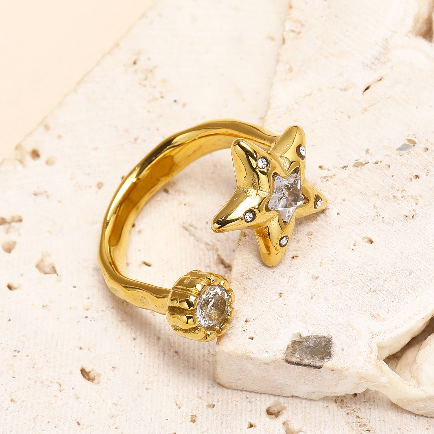 12g Weight Real Gold Plated Plating Material Open Rings Classification One Size Ring Size 1 Piece Quantity Daily Occasion 304 Stainless Steel Material Star Pattern Women's Gender Simple Style Style Waterproof Non Tarnish Craft Real Gold Plated Star 304 Stainless Steel Simple Style Waterproof Non Tarnish Open Rings 2