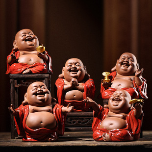 Creative lucky Maitreya Buddha tea pet boutique purple sand can be raised handmade big belly smiling Buddha Tea play tea table decoration small furnishings