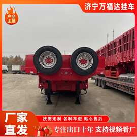 三桥12米勾机板半挂车图片 11米两桥挖掘机低平板半挂车