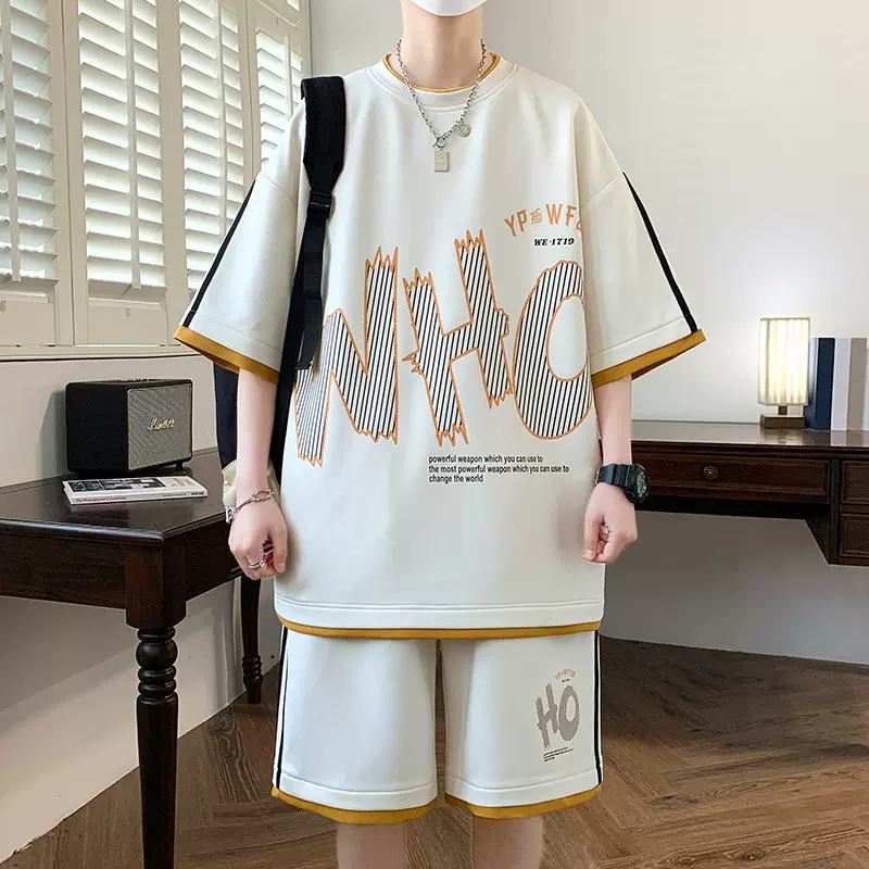 男装套装港风青少年夏季短袖t恤男初高中学生休闲运动男士两件套