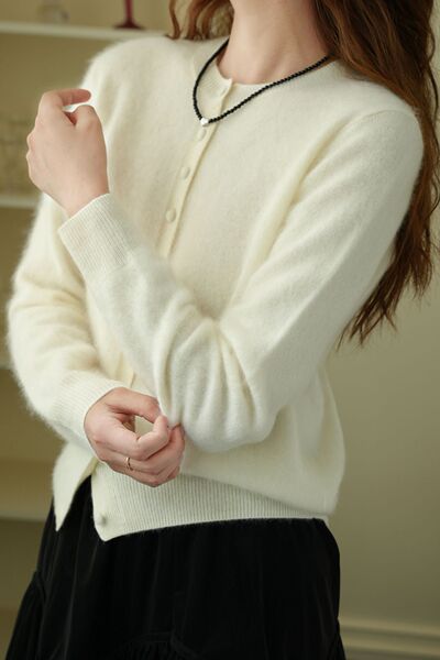 2025秋濮院羊毛羊绒拉毛圆领百搭毛衣开衫外套女打底老钱风女装