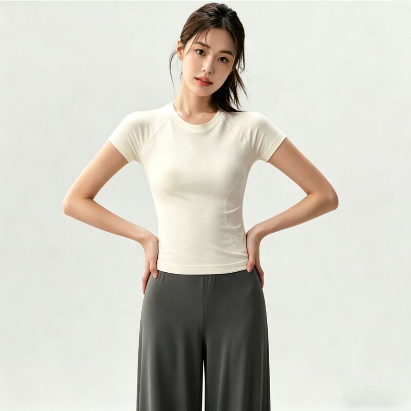 Sports Short-Sleeved Women's Quick-Drying Tight-Fitting Yoga Clothing Running Badminton Pilates Training Fitness T-Shirt Top Sports Short-Sleeved Women's Quick-Drying Tight-Fitting Yoga Clothing Running Badminton Pilates Training Fitness T-Shirt Top