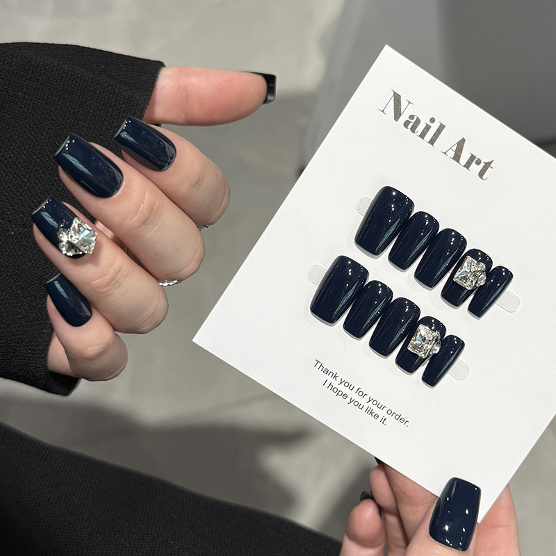 Premium Navy Blue Rhinestone-Studded Press-On Nails, Trendy Luxury Style, Versatile and Flattering, Royal Blue and Navy Blue Fake Nails Premium Navy Blue Rhinestone-Studded Press-On Nails, Trendy Luxury Style, Versatile and Flattering, Royal Blue and Navy Blue Fake Nails