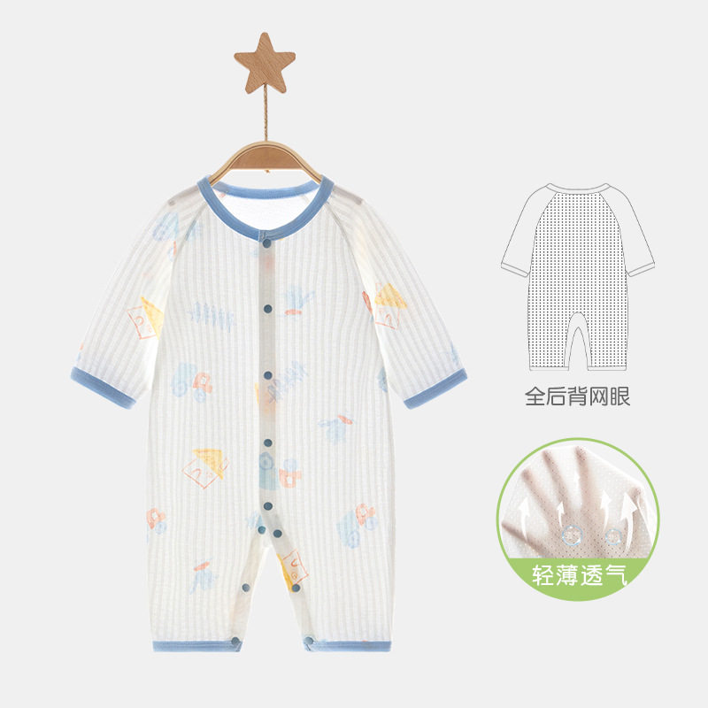 Unisomas de verano de aire acondicionado para hombres y mujeres de mangas largas para bebés con ropa de verano para niños pequeños delgada y transpirable ropa recién nacida image 8