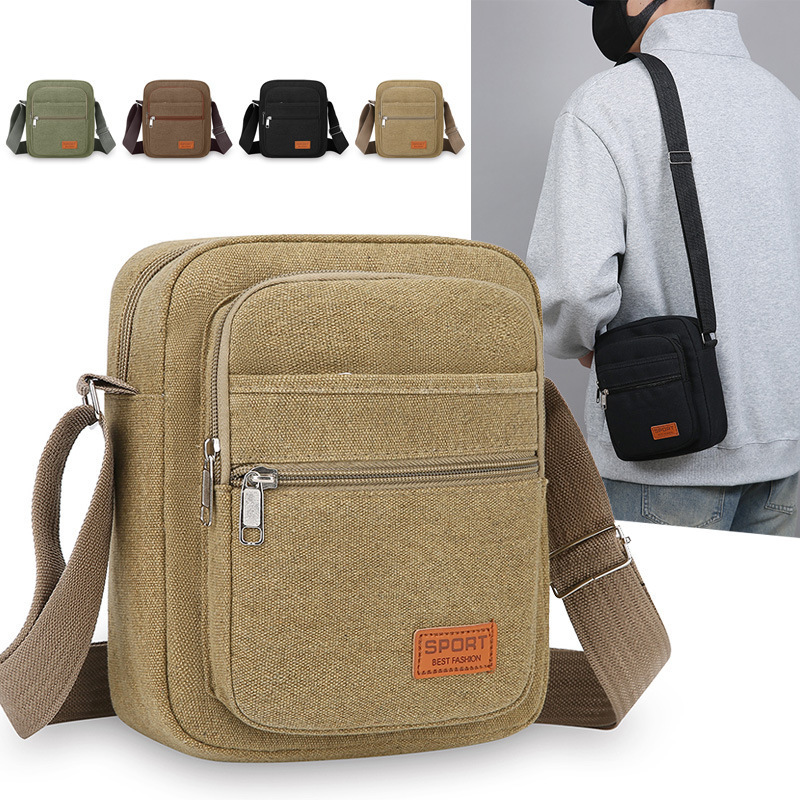 Canvas Men's Bag, Crossbody Bag, Multi-Functional Multi-Layer Wallet, Canvas Crossbody Bag, Versatile Shoulder Bag, Casual Bag, Commuting Bag