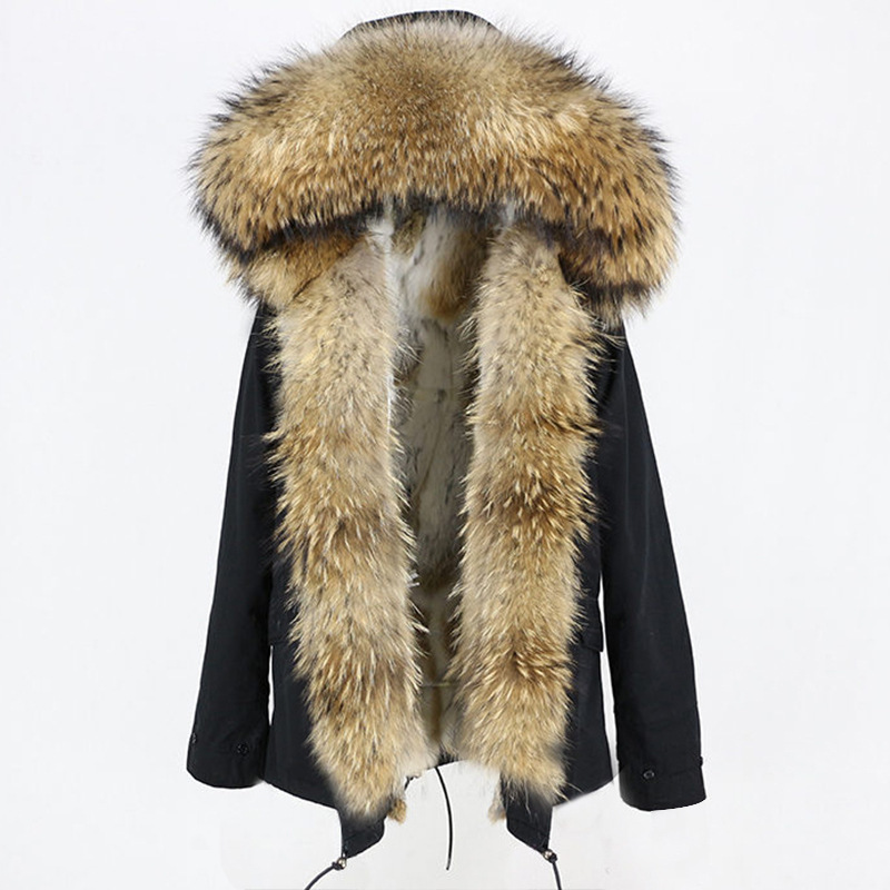 Women's Clothing Winter new style fashion warm parka with detachable thickened rabbit fur lining and oversized raccoon fur collar_voghion.com