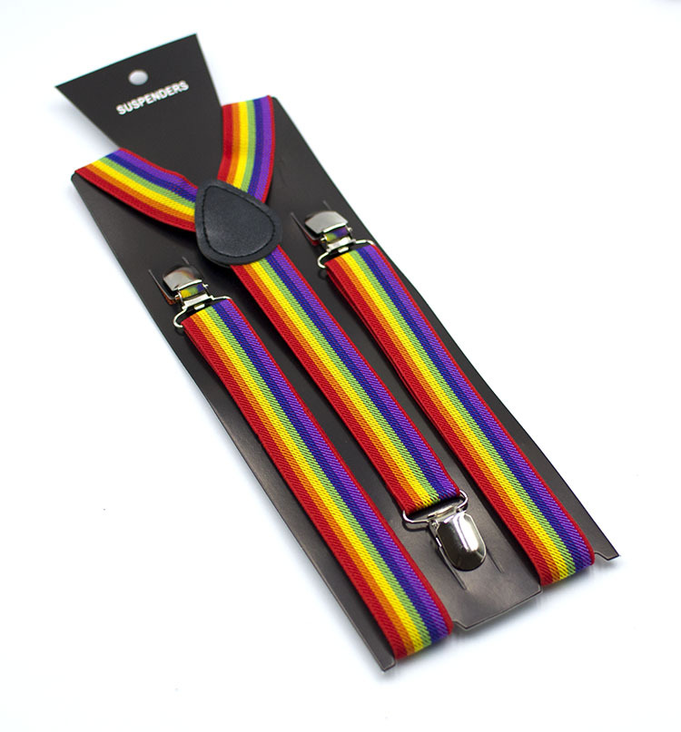 Adult Strap Clip Unisex Suspenders Colorful Striped Strap Rainbow Pants Clip