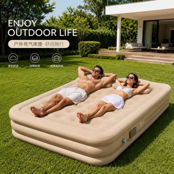 Outdoor Inflatable Mattress Camping Tent Inflatable Pad Thickened Automatic Inflatable Bed for Nap Time on the Ground with Built-In Pump for Deflation