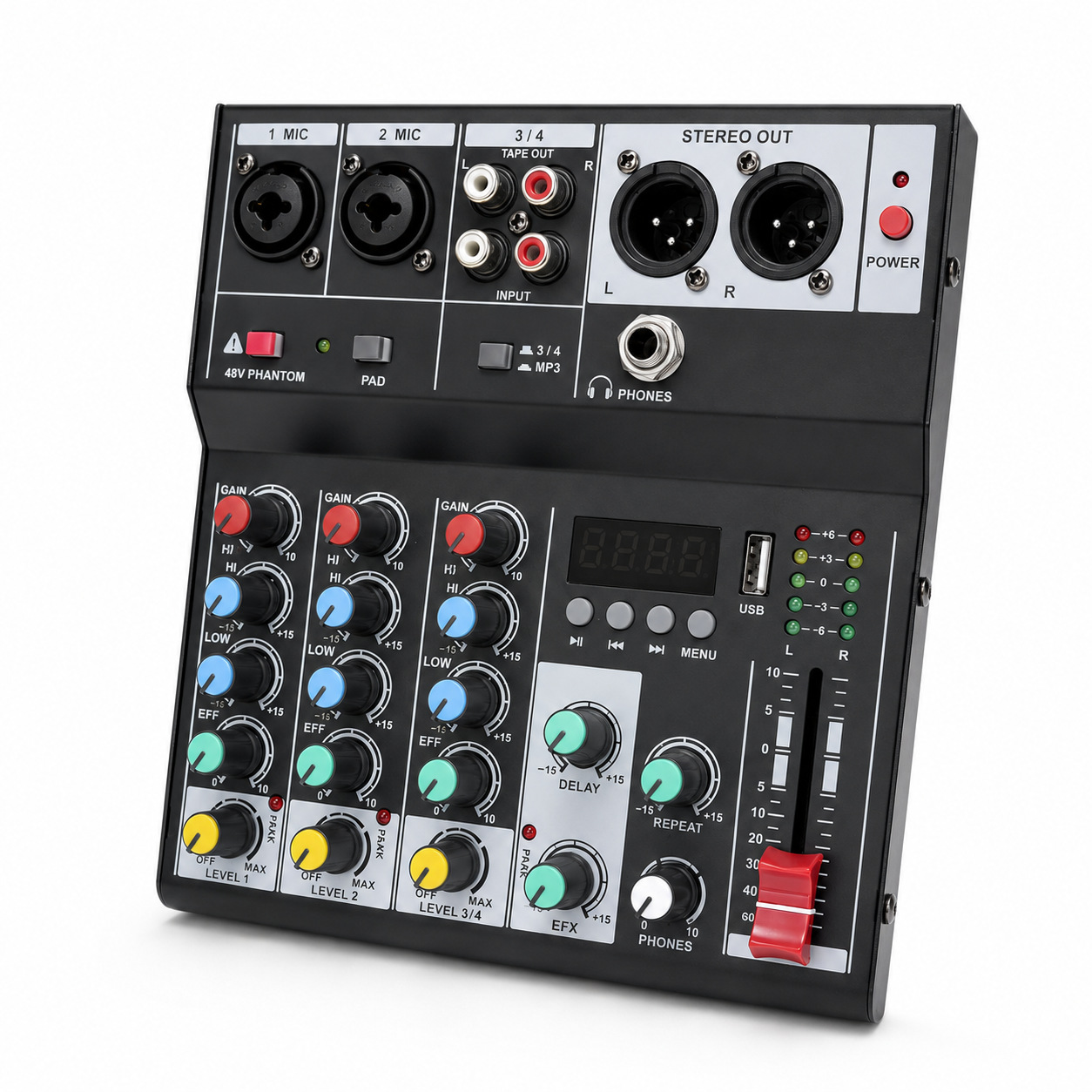 Mini Mezclador de Audio de 4 Canales con Bluetooth, USB, Eco y MP3 para Computadora