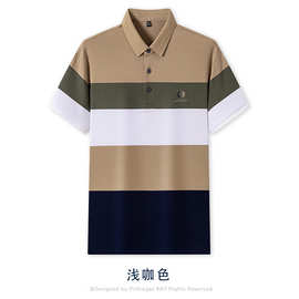 下游新款男士条纹POLO衫简约刺绣上衣舒适棉质短袖男t恤翻领型T恤