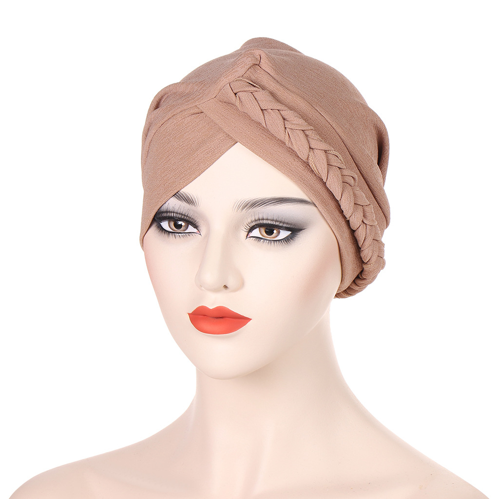 Neuer mehrfarbiger, zweiteiliger geflochtener Hut, Turban-Hut, modischer Turban-Hut, Pullover-Hut auf Lager_voghion.com