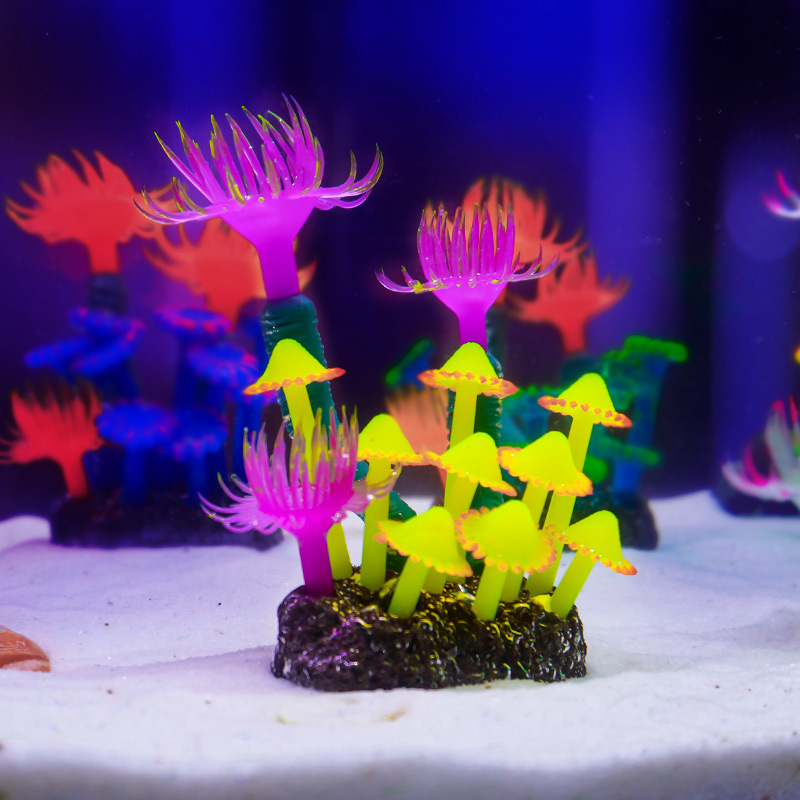 Nuevos adornos para acuarios, coral suave y colorido, decoración para peceras, artesanías de árboles de coral de silicona fluorescente