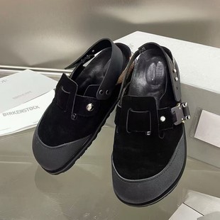 Spring 2024 Thick-Soled Buckle Retro Closed-Toe Slippers for Men and Women, Birkenstock-Style Half-Slippers, Sporty Casual Sandals with Covered Toes