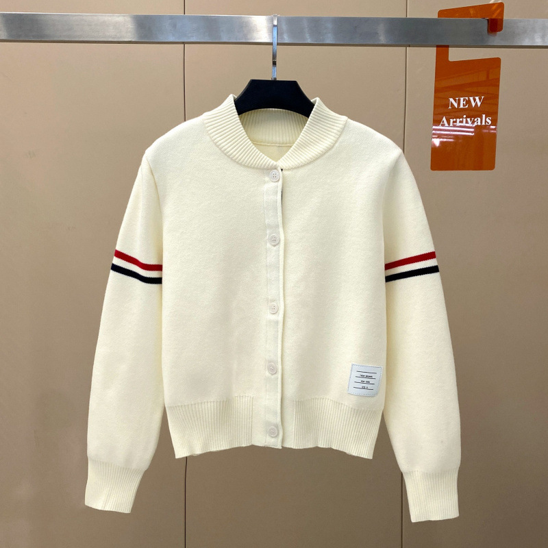 学院风双杠袖减龄针织开衫女圆领棒球服夹克休闲百搭毛衣外套潮|undefined