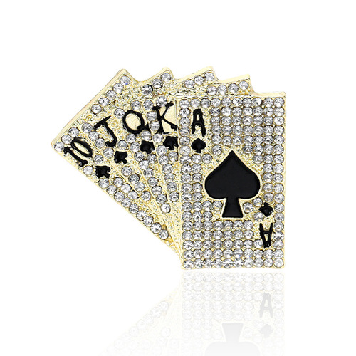 European and American creative new popular jewelry alloy diamond-encrusted hip-hop playing cards flush brooch men's and women's suit collar pins
