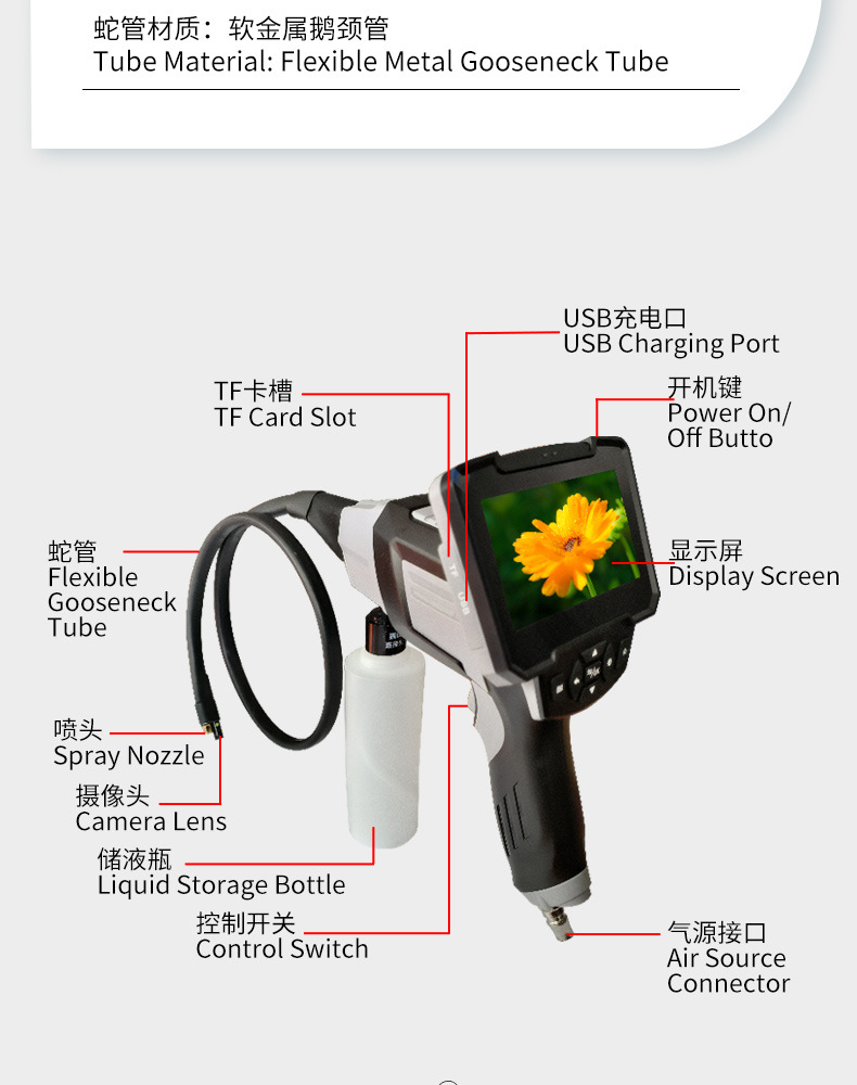Dual-camera dual-recording visual car air conditioning cleaning gun tool equipment for engine evaporator cleaning without disassembly