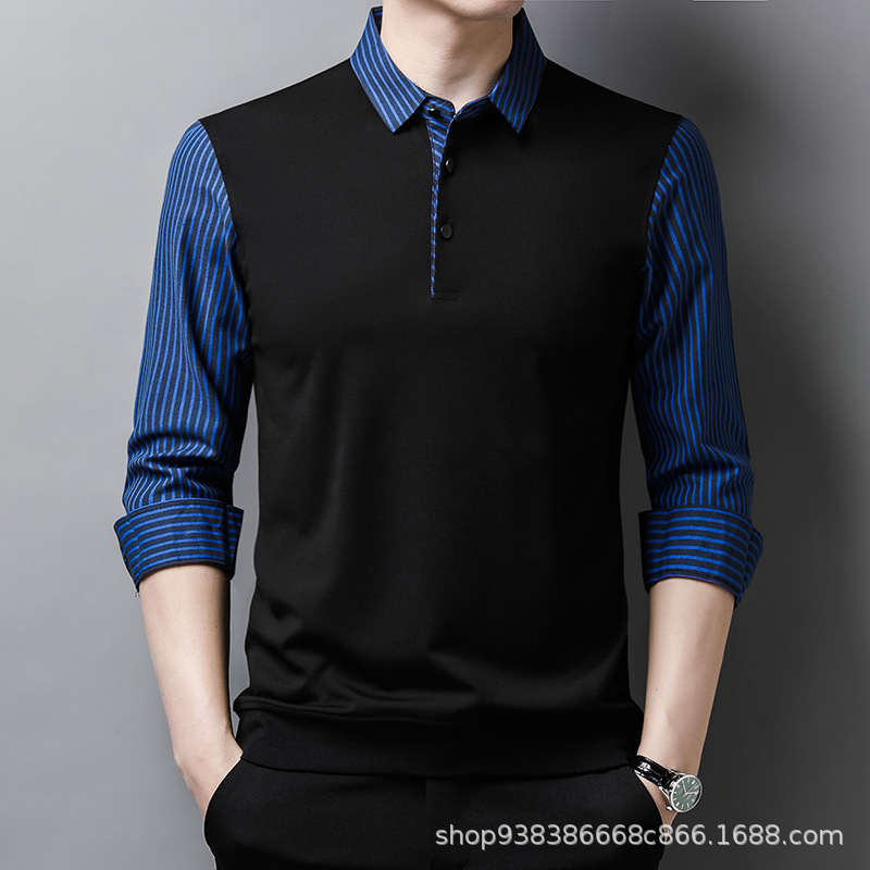 Cuello de la camisa de negocios forrado de lana de los hombres falso de dos piezas de mediana edad y hombres jóvenes camisa de cuello a rayas camisa de fondo suéter de solapa